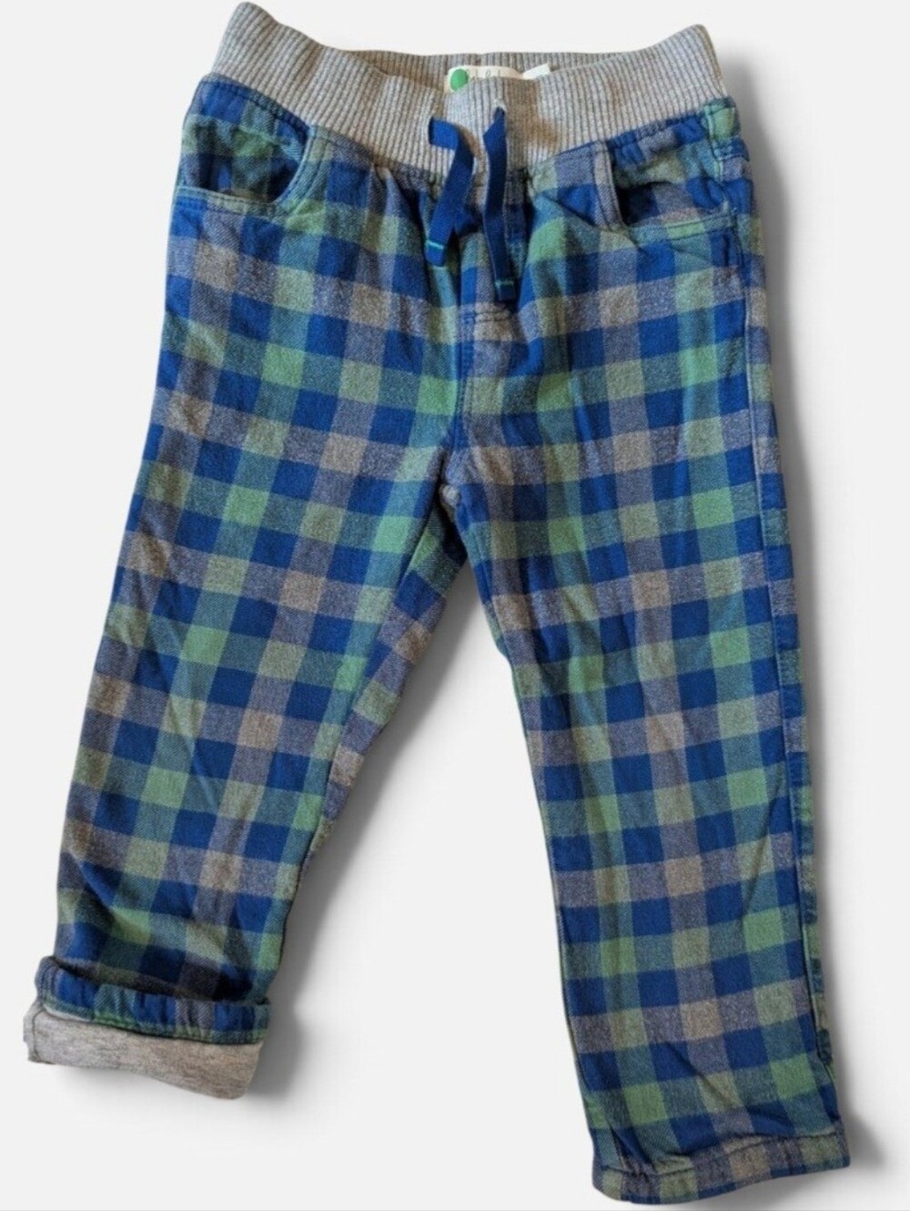 Baby Boden Blue & Green Plaid Pull-On Jersey Lined Pants 3-4Y